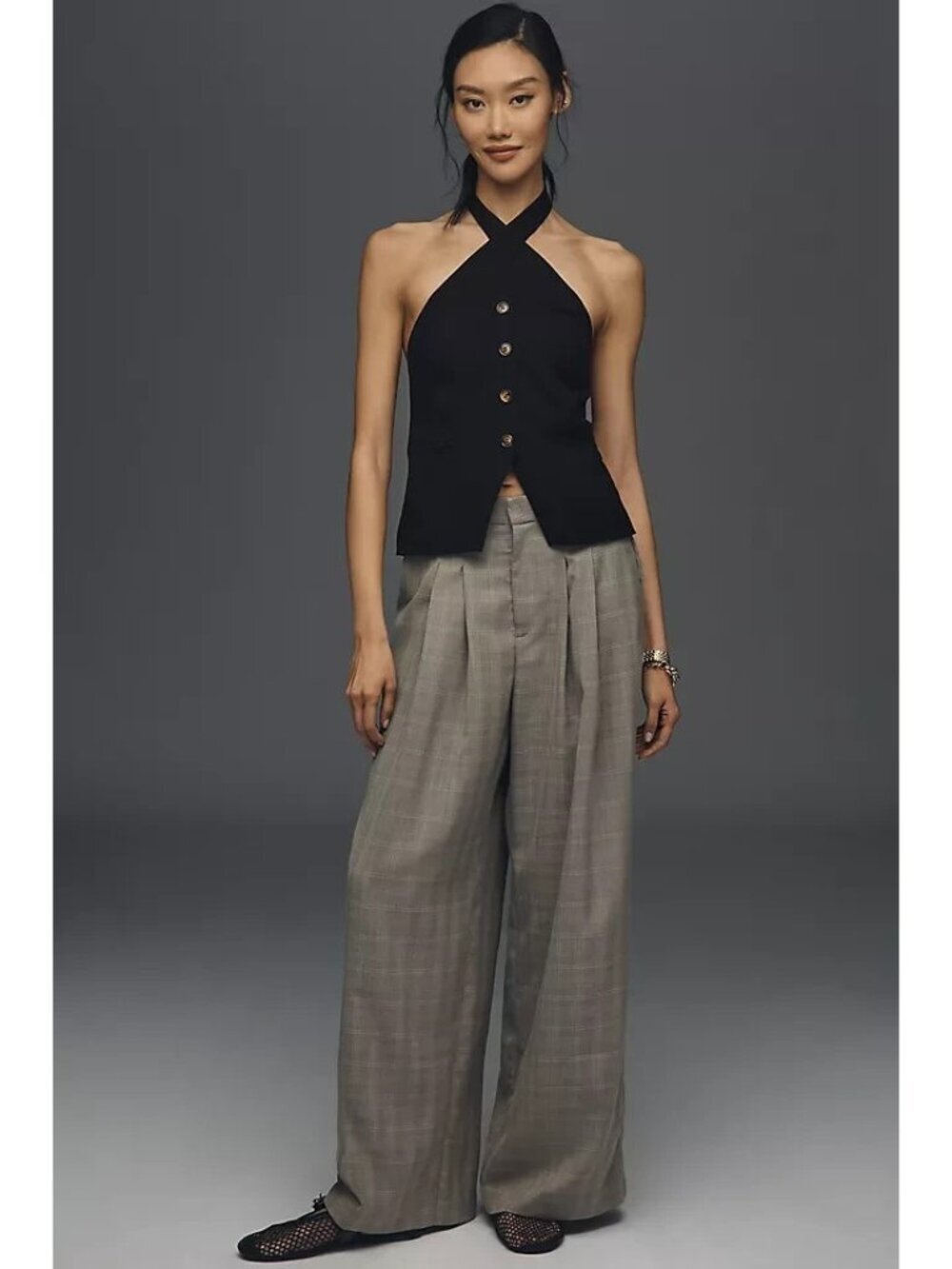 Avery Menswear Trousers by Maeve Plaid Grey XL - Picture 2 of 4